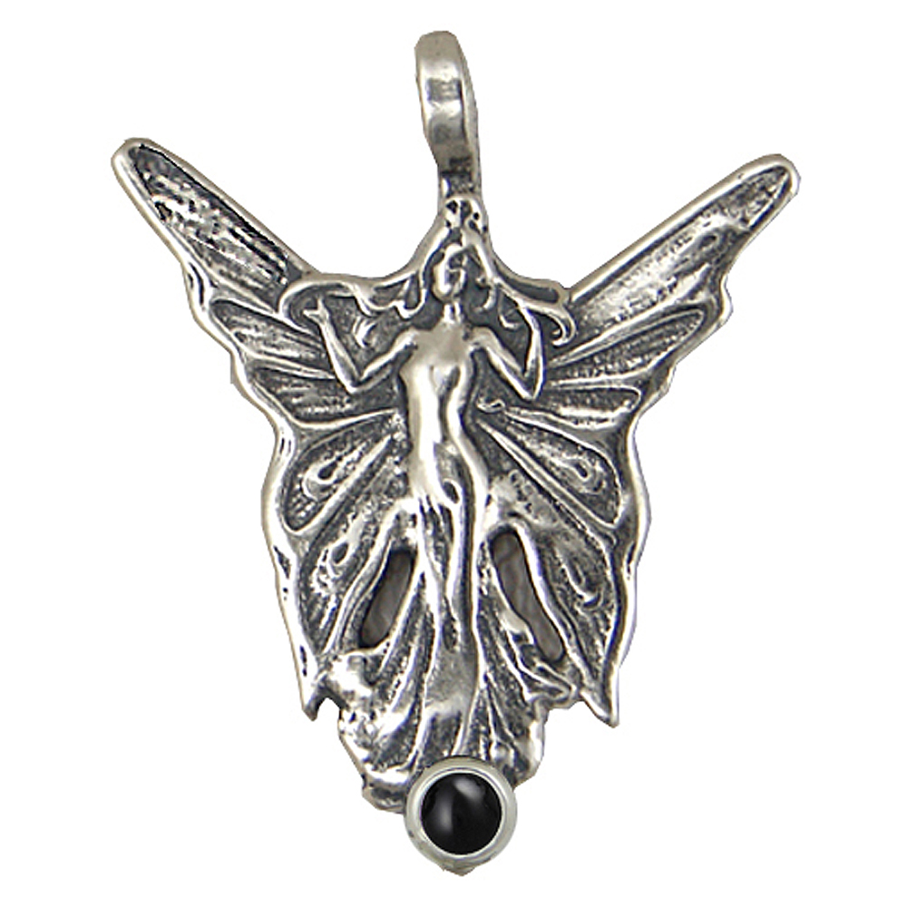Sterling Silver Butterfly Fairy Pendant With Black Onyx